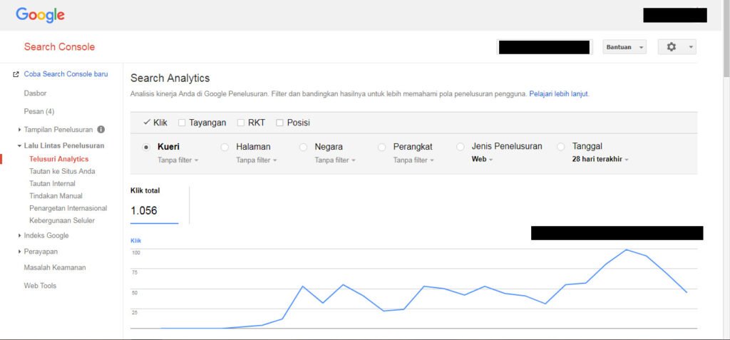 exemplo de painel do google search console